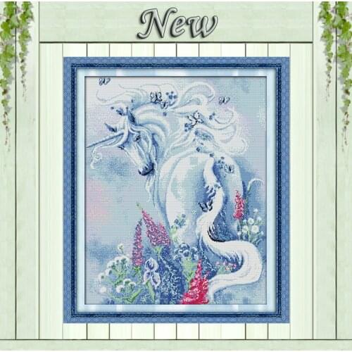 Unicorn in Garden horse Painting Counted Printed on canvas DMC 14CT 11CT Joy Sunday Cross Stitch Needlework Kits Embroidery Sets