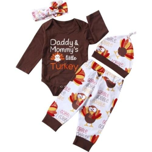 Citgeett Fall Autumn Newborn Baby Boy Girls Thanksgiving Cotton Romper Tops Pants Hat Festival Set Outfits