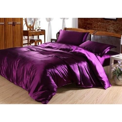7pcs Dark purple satin silk bedding set California king quilt duvet cover fitted sheet bed in a bag queen size bedspread bedroom