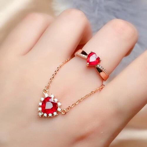 Best Gift Real and Natural Natural Ruby jewelry set Natural Real Ruby 925 sterling silver 1pc Ruby pendant,1pc Ruby ring