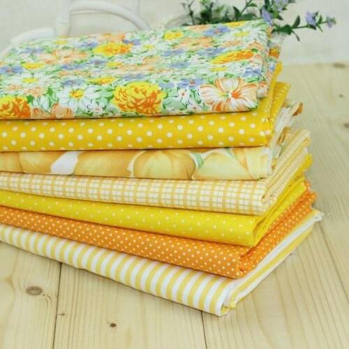 Cotton Fabric Tissue For Needlework Sewing Material Hometextile For Sheet Dress Cushion Doll Bags For 7pcs yellow 25*25CM50*50CM