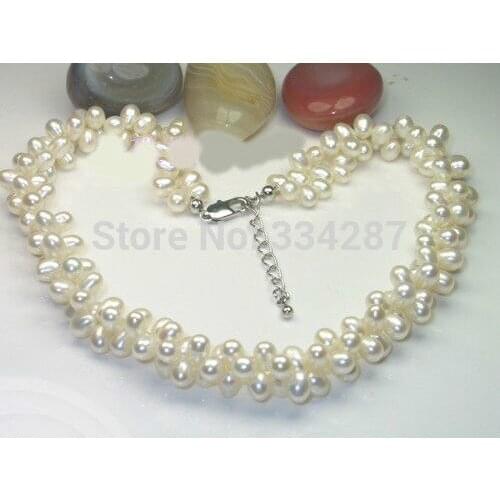 Lovely AAA Grade Double Strand 18" 2row Long 5-6MM White pearl Necklace