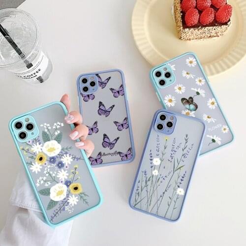 Fashion Flower Matte Transparent Phone Case For iPhone 11 12 Mini Pro X XR XS Max SE 2020 7 8 6 6s Plus Shockproof Hard PC Cover