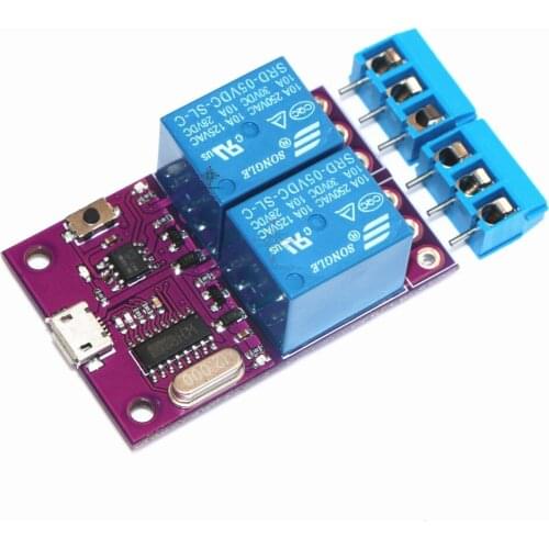 Delay Relay Module 5V Two Channel USB Intelligent Control Switch MCU Microcontroller CH340 Time Delay Relay Module Micro USB