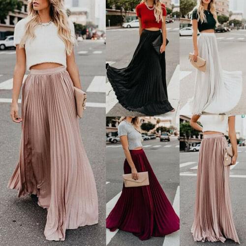 New 2019 Women Boho Chiffon Long Maxi Skirt Lady Beach High Wait Skirt Pleated Causal Sundress Mulheres Do Partido Boho Praia
