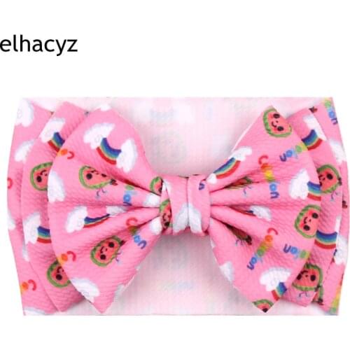 2021 New Cocomelon Printed Bullet Fabric Big Hair Bow Headband Hair Style Baby Hair Accessories Kids Headwear Cartoon Head Wrap