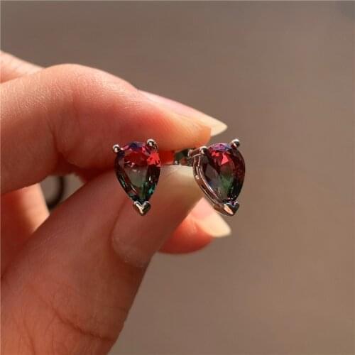 Charm Female Crystal Small Stud Earrings Rose Gold Silver Color Wedding Earrings Dainty Rainbow Zircon Stone Earrings For Women