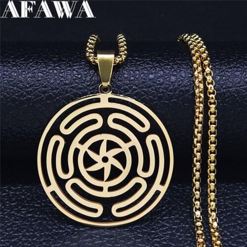 Hekate Wheel Stainless Steel Chain Necklaces Gold Color Strophalos Hecate Magic Symbol Logo Charm PIN Jewelry N3046S02