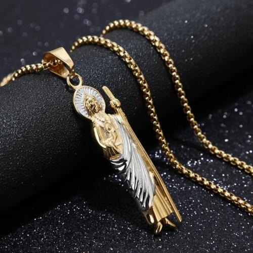 63MM Stainless Steel Jude Thaddeus Pray Charm Pendants Necklaces Cross Jesus Crucifix Bible Prayer Christian For Men Gifts 24