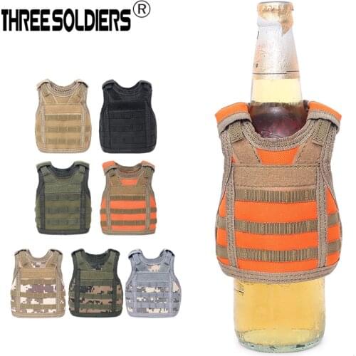 THREE SOLDIERS Tactical Beer Bottle Cover Military Mini Miniature Molle Vest Personal Bottle Drink Set Adjustable Shoulder Strap
