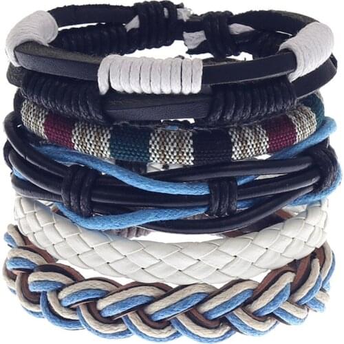 1Set/4-5PCs Punk Rock Weave Leather Bracelets For Men Women Gothic Braided Rope Jewelry Gifts Multi Charm Bracelet Adjustable