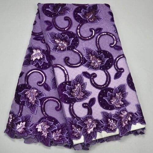 High quality sequins african french net lace fabric stones Embroidered African Velvet French Lace Fabric for party dress KXC01
