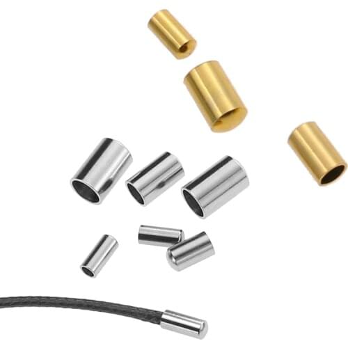 30pcs/lot Stainless Steel Leather Cord Clasp Gold Crimp Tip End Caps for Necklace Bracelet Connectors Jewelry Making Supplies
