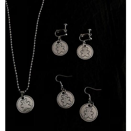 Cute Bear Cookie Pendant Necklace for Women Simple Animal Coin Hip Hop Clavicle Chain Female Jewelry Gifts