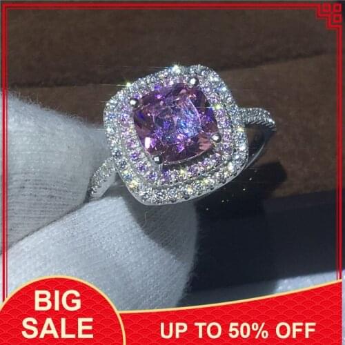 Women Fashion 100% Real Silver color rings 3ct Pink AAAAA zircon Cz Engagement wedding band ring for women