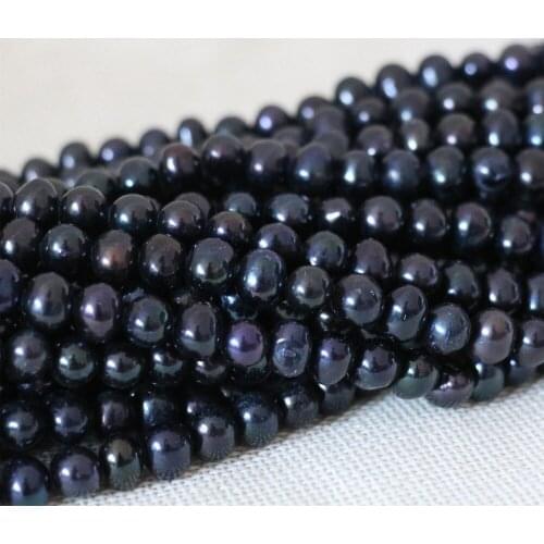 Elegant nearround black natural freshwater cultured pearl loose beads 7-8mm making party wedding women fine jewelry 15inch B1334