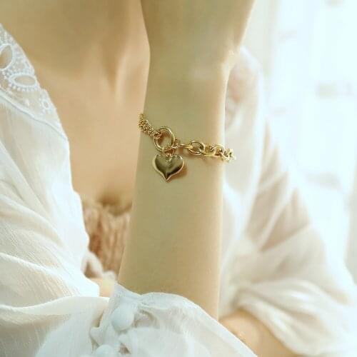 New style stainless steel love Heart Charms bracelet fashion simple trendy ladies hand silver/ gold/ rose gold Link chain jewelr