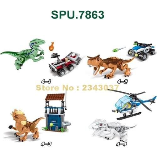 Zm302 4in1 Jurassic Dinosaur Carnotaurus Tyrannosaurus Triceratop Dinosaur T-rex Building Blocks 4 Dolls Toy