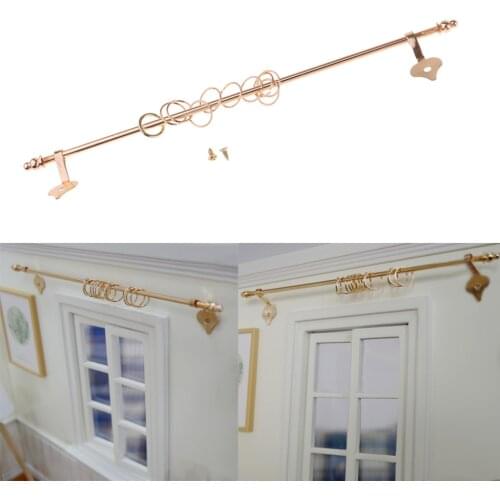 1/12 Dollhouse Furniture Miniature Curtain Rod Miniature Alloy Mini Curtain Golden Rod Exquisite, Length: 16.5 Cm