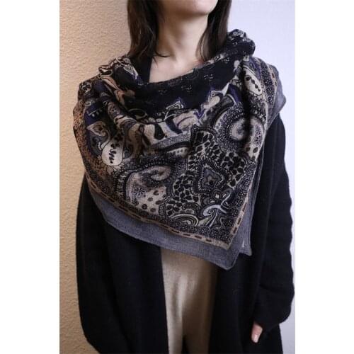 100% boiled wool women cashew flowers print high grade thin scarf shawl pashmina 130x120cm retail wholesale