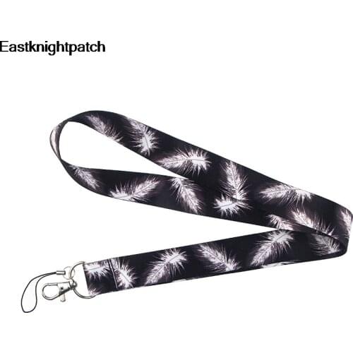 12pcs/lot Feather pattern Strap Neck Lanyards for key Card Pass Gym Mobile Phone USB badge holder DIY Hang Rope for women E0888