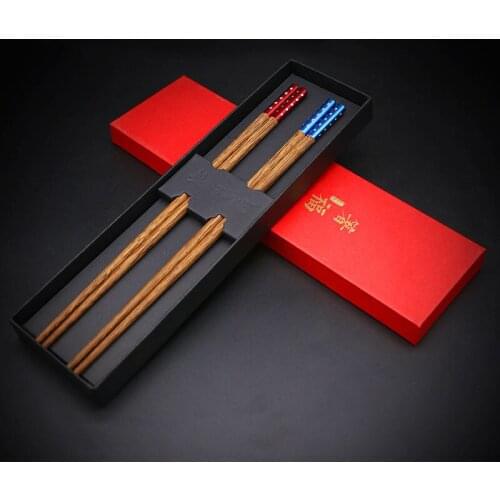 2 pairs of gift box home high-end chopsticks natural wood mahogany reusable tableware picnic convenient carry chopsticks gifts