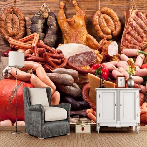 Customized modern 3D wallpaper, meat sausages murals for kitchen dining room background decoration wallpaper