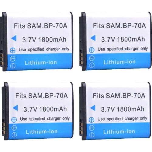 4pc 1800mAh BP 70A BP-70A BP70A Rechargeable Camera Battery for Samsung ST66 ST700 ST88 ES65 MV800 PL120 PL17 WB30F WB35F DV150F