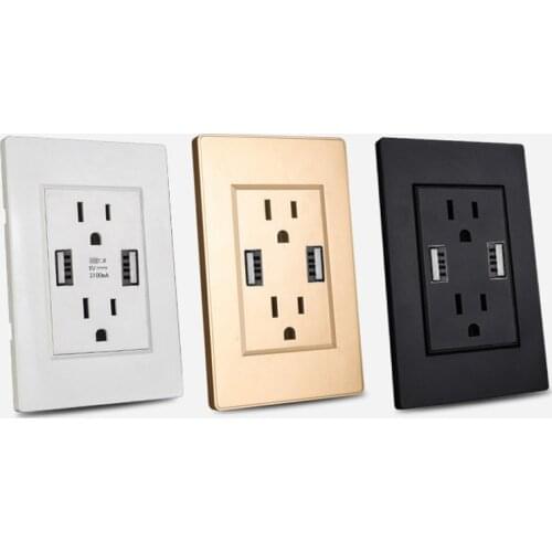US regulations USB socket white Golden black Wire drawing 15A belt 2.1A Data Line USB Wall Switch panel
