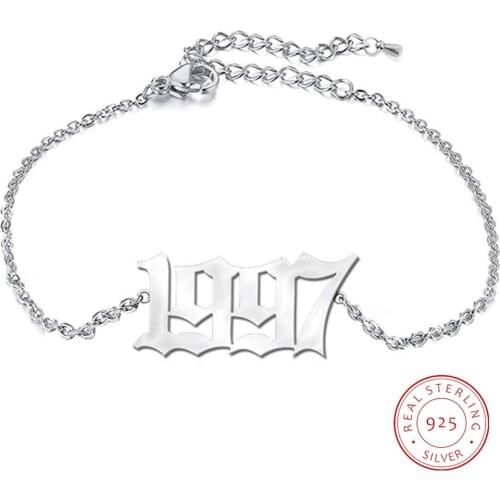 AurolaCo 925 Sterling Silver Custom Name Bracletes Number Bracletes for Women Customized Charms Chain Bracletes Gift