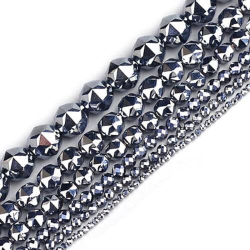 4-12mm Natural Terahertz Stone Beads 15'' Round Faceted Gray DIY Loose Beads For Jewelry Making Beads Men Bracelet Necklace Gift