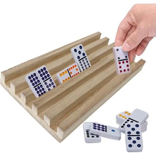 Domino Racks Premium Domino Wooden Trays Holders for Chicken Foot Mexican Train and Domino Games 4PCS/Set