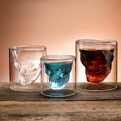 Double-Layered Glass Cup Transparent Skull Head Coffee Mugs Water Bottle Tequila Cocktail Wine Mug Household Drinkware Glasses