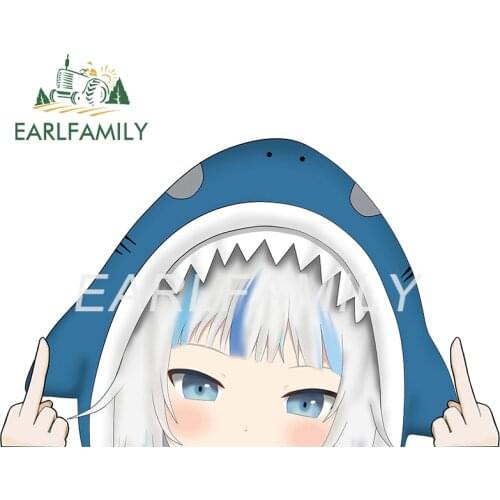 EARLFAMILY 13cm x 7.7cm for Gawr Gura Hololive Car Accessoires Stickers Vinyl Decal Anime Graffiti Motorcycle Windshield Sticker