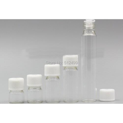 50/100/200pcs/lot 1ml/2/3/5/10ml Perfume Essential Oil Bottles clear Glass tube Bottle white cap With stopper plug For Cosmetic