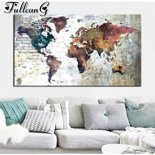 FULLCANG Abstract world map large diamond painting 5d diy full square round drill mosaic embroidery sale home decoration FC3369