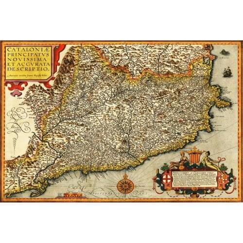 MAP VRIENTS 1608 CATALONIA Art print Silk poster Home Wall Decor