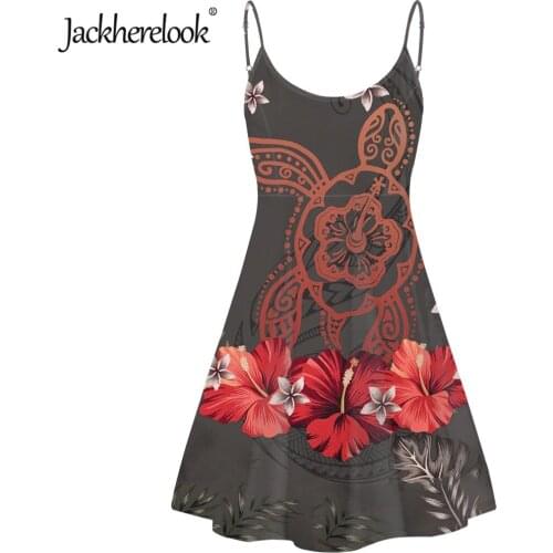Jackherelook Summer Women Sexy Party Dresses Hawaii Turtle Polynesian Tribal Samoan Print Knee Length Spaghetti Strap Girl Dress