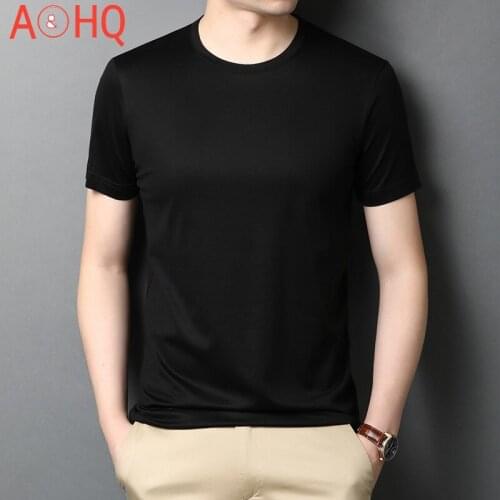 Summer Silk T Shirt for Men Clothes 2021 Mans T-shirts Tops Short Sleeve Bottoming Tshirt Fashion Teeshirt Homme KJ7078