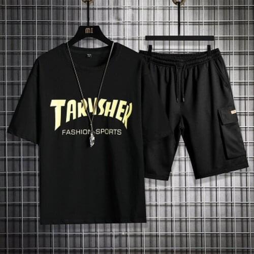 2021 Summer Fashion Leisure Brand Mens Set Tracksuit Sportswear Track Suits Male Sweatsuit Short Sleeves T Shirt 2 Piece Set