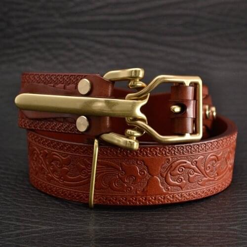 Carving Retro flower Woven Cavalry Belt Genuine Leather Luxury fashion designer belts men high quality Jeans Knight Belt for Men
