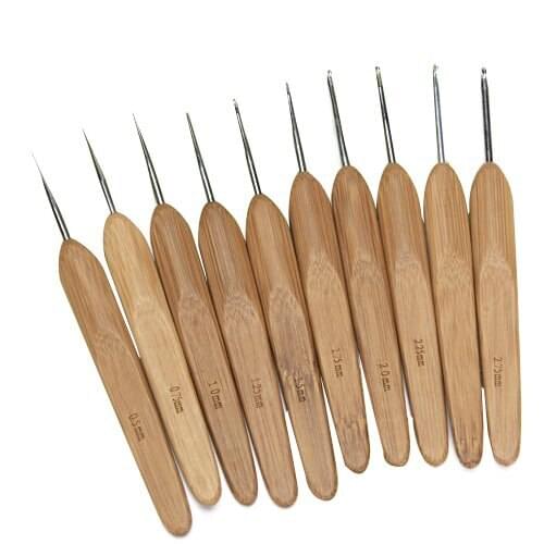 Lot of 10pcs Metal Hooks with Bamboo Handles 0.5 to 2.75 mm