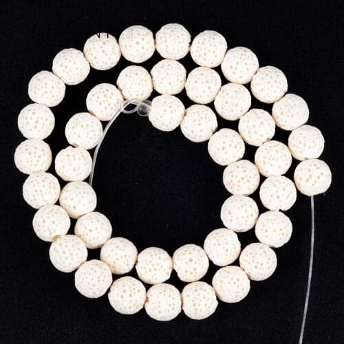 Natural Mineral Gem A+ White Lava Stone Beads For Jewelry Making 6 8 10 12mm Round Spacer Loose Beads Diy Bracelet Necklace 15