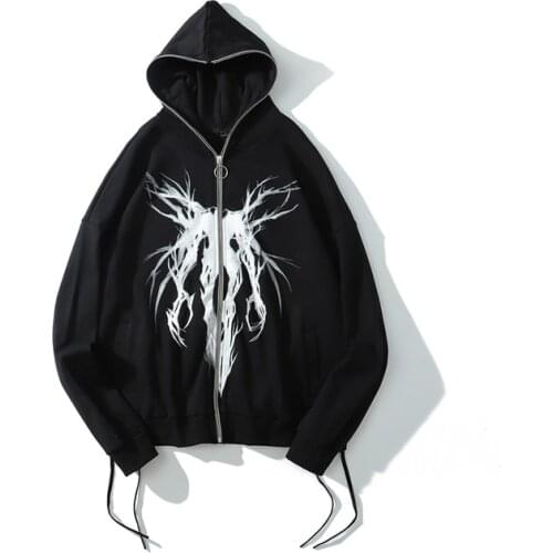 2021 Winter New Zipper Ribbon Hoodie Harajuku Zipper Sweatshirts Clothing Gothic Punk Coat Hooded Women Dark Plus size hoodies
