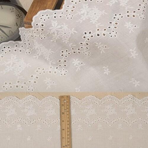 Wholesale lot 5 yards Off white cotton embroidery lace trim fabric for dress sewing DIY 20cm/33cm/45cm width -ZQ