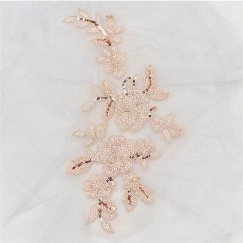 Orange Pink Navy Color Luxury Beading Flower Lace Patches DIY Dress Coat Patch Applique Sewing On