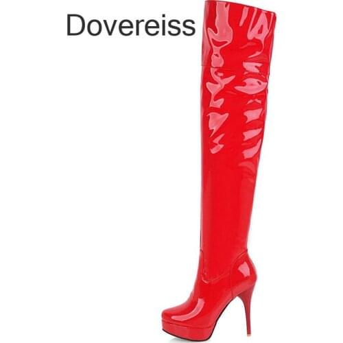 Winter Woman Fashion New Consice Platform Stilettos Heels Zipper Pure Color Red White Female Over The Knee Boots Big Size 47 48