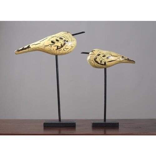 Northern Europe 1 pair of log thin - footed bird Modern furniture Decoration of solid wood crafts Animal home Statue art