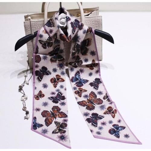Butterfly Silk Skinny Scarf Lady Headband Neck Wear Long Choker Protect Skin Scarve Decoration Narrow Ribbon Hair Band ZSCJ8