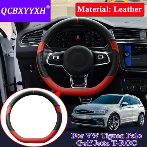 Car Styling Leather Steering Wheel Hub Cover For VW TIGUAN Polo Golf T-ROC Jetta Car Steering Wheel Cover Internal Decoration